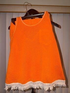 Orange 2 Piece Crochet Fringe Women's Set